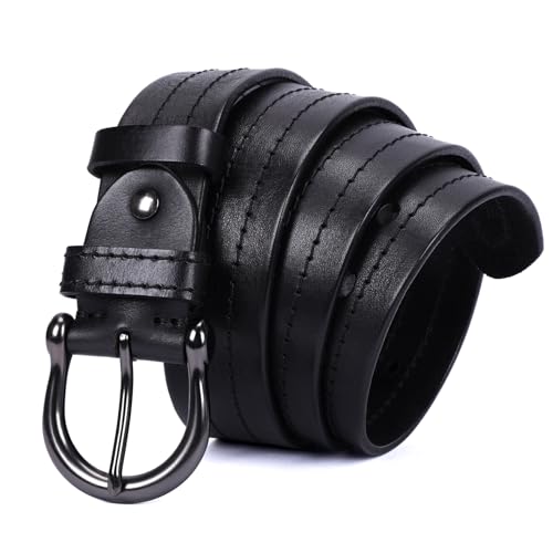 Image of Italian Vegetable Tanned Leather Belt for Men Western Cowboy Casual Jean Belt 1.5 Wide 7 Holes Gift Box Packaging