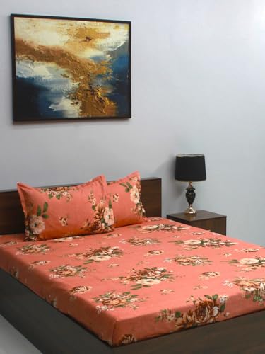 Image of Bombay Dyeing Mimosa 164 GSM Microfiber Pink Floral Double Bedsheet with 2 Pillow Covers