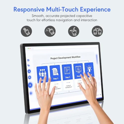 Image of 43 Inch Capacitive Multi Touch Industrial Touch Screen Monitor, 1920x1080 FHD 16:9 Digital Signage Display with Built-in Speakers, HDMI VGA DVI USB Ports, Commercial Advertising Kiosk Media Player