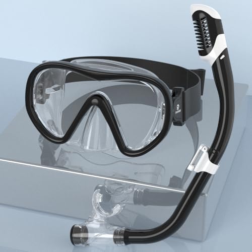 RIOROO シュノーケル 子供 シュノーケリングセット 曇り止め UVカット 強化ガラス 広い視野 着脱簡単 初心者向け 男女兼用 4-15歳 日本語説明書付き