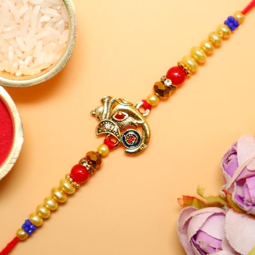 Image of JAIPUR ACE Elegant Blue inchBRO inch Designer Rakhi Gift Set with Greeting Card and Roli Chawal Pouch, Premium Brother Rakhi, Festive Raksha Bandhan Gift for Brother, Traditional (Pure Bond Rakhi)