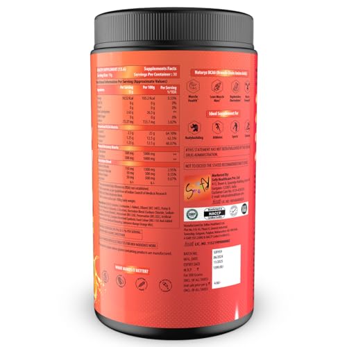 Image of NATURYZ Instantized BCAA 5000 PRO |5G Vegan BCAAs | Glutamine | Citrulline | Electrolytes | 0 Added Sugar | Powerful Intra Workout Amino for Lean Muscle Growth, Strength, Quick Re-Hydration & Instant Energy - 300g(Mango Orange Mix)