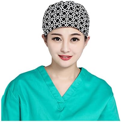 2 Womens Scrub Cap,Adjustable Beanie Cap 100% Cotton Sweatband Bouffant Hat