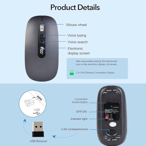 Pomya AI Mouse with Voice Typing, Voice to Text & 120 Real Time Language Translator, Screen Capture and OCR Translation, Bluetooth 2.4G Wireless Mouse for PC Laptop (Black) - 1