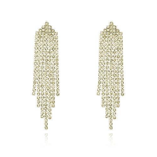 Luxval Rhinestone Earrings for Women Sparkly Gold Dangle Earrings Chandelier Earrings Tassel Lightweight Earring Sets 2Pairs Crystal Statement Earrings