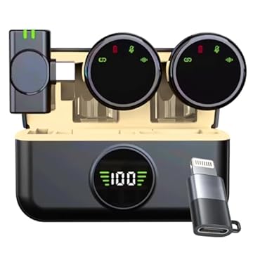 Microfone de Lapela Sem Fio Profissional Compatível iPhone/Tipo-C Moderno 2 Mini Microfones Redução Cancelamento de Ruído Compatível com Android Ideal para Gravação, Podcast, Portátil (IPHONE)