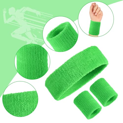 Image of Civaner 12 Pcs 80 90s Neon Sweatbands Soccer Baseball Headbands Wristband Set for Men Women Party Cotton Headbands Terry Cloth Athletic Sweat Bands for Tennis Football Gym Outdoor