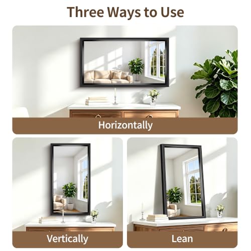 Image of Bathroom Mirror, 20 x 36 inch Brushed Black Rectangle Mirror, 0.6 inch Thickened Deep Metal Frame Rectangular Vanity Mirror, Wall Mounted Mirror for Bedroom Living Room, Horizontal or Vertical