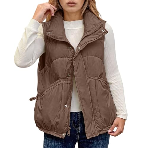 Duohropke Chaleco de plumón para mujer, chaqueta de forro polar, chaleco ligero para correr, para exteriores, chaleco de invierno, chaleco amortiguador, grueso y cálido, chaleco acolchado con