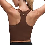CRZ YOGA Butterluxe Racerback Crop Tank Tops for Women - Padded Y-Back Longline Sports Bras Scoop Neck Workout Yoga Lava Brown Small