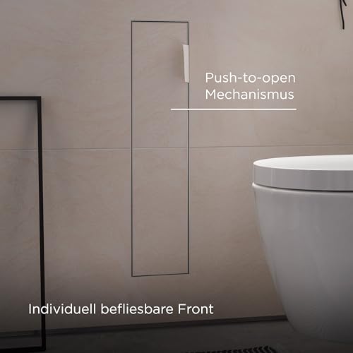 emco asis plus Einbauschrank für Toilettenpapier und Klobürstengarnitur – Hochwertiger Aluminium Badschrank mit Push to Open Funktion