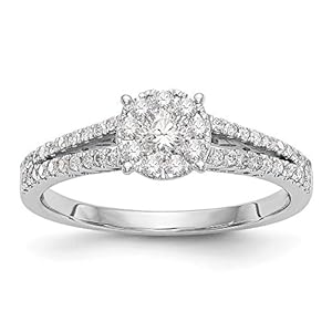 14k White Gold Complete Diamond Cluster Engagement Ring, Size 54