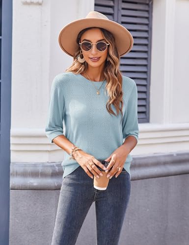 Image of Zeagoo Womens Loose Short Sleeve Tunic Tops Lightweight Crew Neck Crochet Knit Pullover Sweater Blouses