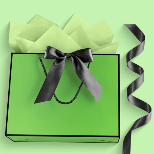 Image of JMANNI Gift Bags with Handles, 13 inch Medium Gift Bag for Presents, 1 Pcs Bags with 2 Tissue Paper and 1 Cards for Graduation Baby Shower Wedding Fathers Day Mother's Day Birthday Party (Green-Black)