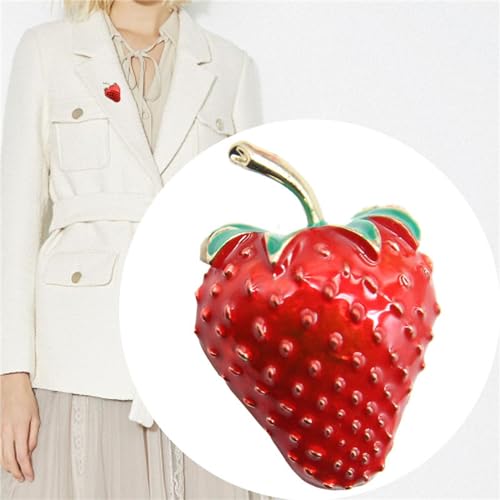 Image of coadipress Cute Strawberry Enamel Brooch Pins for Women Red Strawberry Dripping Oil Fruit Brooches Fashion Elegant Fruit Lapel Pin Badge Jewelry Gift