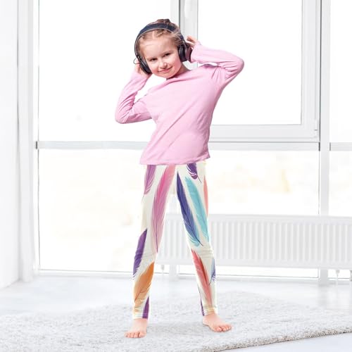 Bolaz Toddler Girls Leggings Printed Yoga Pants Leggings Purple Blue Feather for Kids4