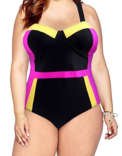 HDE Women's Underwire Plus Size Swimsuit Halter Top One Piece Pin Up Monokini