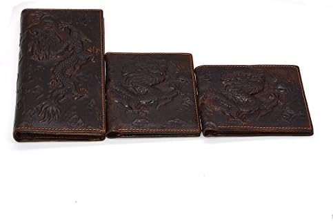 Mens Brown Genuine Leather Wallet with Credit Card Holder Dragon Pattern S