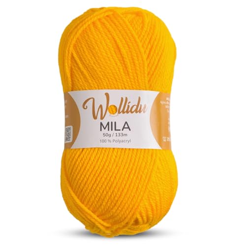 Wollidu Mila Garn zum Häkeln und Stricken 1 x 50g/133m Strickgarn 100% Polyacryl Häkelgarn Gelb