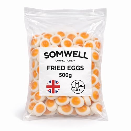 Somwell - Fried Egg Gummy Sweets 500g - Halal Sweets Bulk Bag - Retro Foam & Gummy Pick and Mix Candy for Parties Sweet Tables - Egg Jellies for Sharing - Resealable Pack