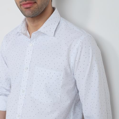 Image of Park Avenue Men Slim Fit Print Pattern Poly Cotton Blend Semi Cutaway Collar Full Sleeve Formal Shirt Blue