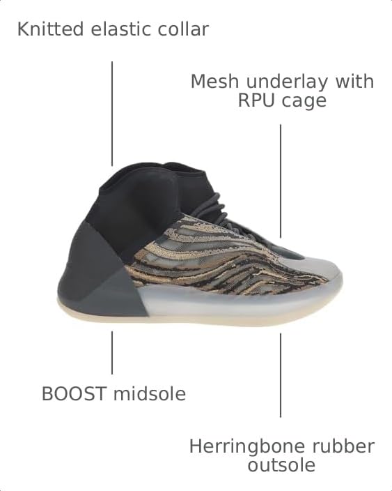 Image of adidas Yeezy Quantum Lace-Up Sneakers- Knitted Elastic Collar, Mesh Upper with RPU Cage, Boost Cushioning - Yeezy Shoes