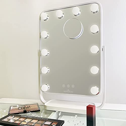 Impressions Vanity Contour Tri-Tone Led Makeup Mirror With Touch Sensor, 360 Degree Swivel Mirror With Adjustable Brightness And 7X Detachable Magnifying Glass (White) #TOP7