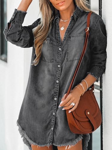 Image of CUPSHE Women's Denim Shirt Dress Long Sleeve Button Down with Pocket