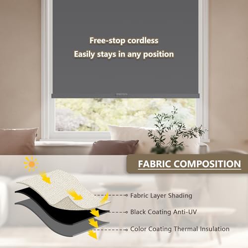 Image of SUNOFF Cordless Blackout Roller Shades Blinds for Windows,42 inchW x 72 inchH,Grey