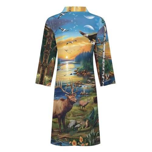 Wildlife Deer Bear Eagle Funny Men's Robe Novelty Soft Lightweight Bathrobe Long-sleeve Spa Robes 5