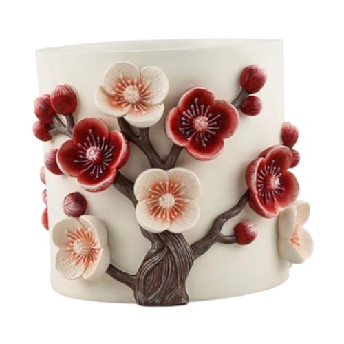 Dualoai Maceta con Flor de Ciruelo, Maceta de Poliresina, Adorno de Mesa para Decoración de Sala de Estar