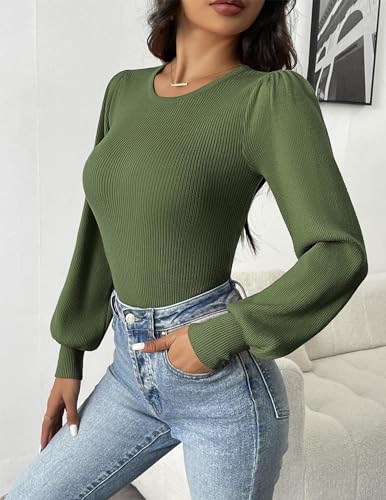 Image of Zeagoo Womens Sweaters Long Sleeve Bodysuits 2026 Fall Crewneck Puff Knit Pullover Tops