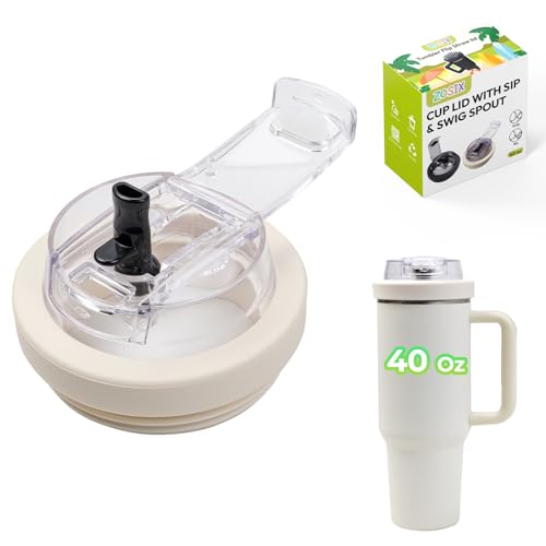 ZOISX Designed for Stanley 40 oz Flip Straw Lid, [2 Drinking Ways] Cup Lid Replacement for Stanley 40 oz, Dishwasher Safe Leak proof Spill Proof Tumbler Lid, Cream