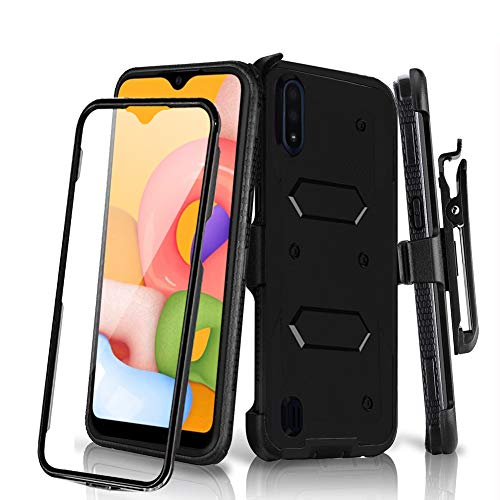 HONTECH Holster Case for Galaxy A01 with Swivel Belt Clip, Built-in Screen Protector Heavy Duty Full Body Protection Shockproof Kickstand Cover for Outdoor Sports