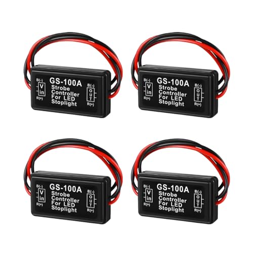 Zpana 4PCS GS-100A Car Brake Light Flasher Strobe, 12-24V Vehicle LED Flasher Module, Automotive Flashing Strobe Blinking Controller for Brake Tail Stop Light, Universal for Motorcycle Truck SUV