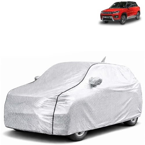 Image of KINGSWAY SilverTech 100% Waterproof Car Cover Only with Maruti Suzuki Vitara Brezza (Year 2020 to 2022) | Mirror and Antenna Pockets | Scratchproof | All Weather Car Body Cover