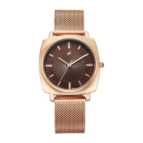 Image of Fastrack Stunners X Quartz Analog with Brown Dial Rose Gold Stainless Steel Strap Watch for Girls - 68043WM05
