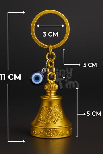 Image of Tiny Tim Guardian Bell with Evil Eye Charm - Protective Motorcycle & Car Accessory - Tibetan-Inspired Design - Wards Off Negative Energy - Ideal Gift for Bikers & Travelers