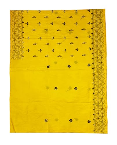 Image of SHRISTI CLOTHINGS Women's Hand Embroidered Cotton Silk Kantha Stitch Saree with Blouse Piece (SB4200924 YELLOWD97)