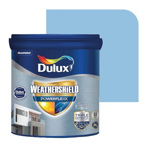 Image of Dulux Weathershield Powerflexx Exterior Emulsion Paint (20L, BLUE COLLAR) | PU-Modified Acrylic Formula | Crack Resistant & Weatherproof | Algae & Fungus Guard | High Gloss Finish
