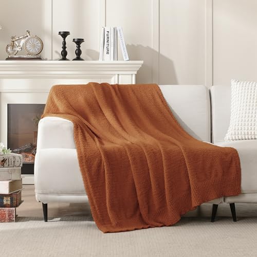 Image of Knit Throw Blanket Super Soft Warm Blanket for Couch Lightweight Fluffy Blanket for Bed Sofa 50x60 Inches Rust