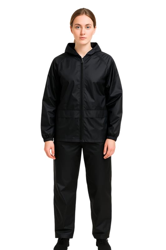 Women's Waterproof Rain Suit Set – Jacket & Pants | Windproof & Lightweight (Black,Medium)