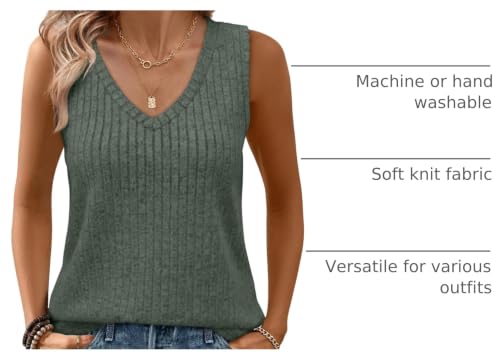 Image of Saloogoe Tank Tops for Women 2025 V Neck Summer Sweaters Vest Lightweight Curved Hem Spring Beach Fashion