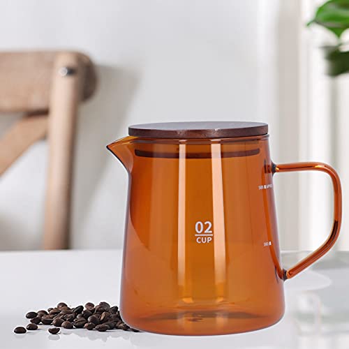Glass Coffee Pot Server, Clear Tea Pot Coffee Carafe Glass Teapot Restaurant Coffee Server Glass Teakettle With Wood Lid For Cafe 500Ml (Brown) #TOP2