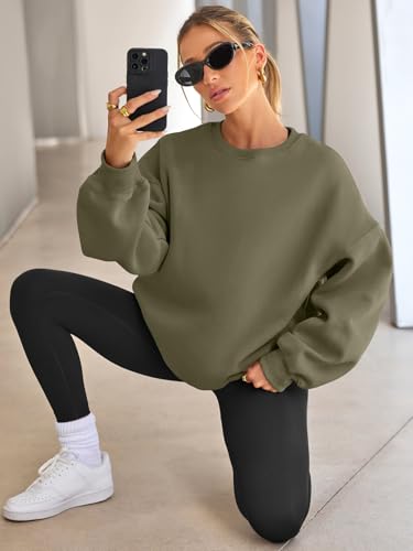 EFAN Womens Sweatshirts Hoodies Oversized Sweaters Crewneck Fleece Casual Tops Basic Comfy Fall Fashion Clothes 2026 Plus Size Maternity Workout Lounge Wear Winter Outfits GrassGreen L