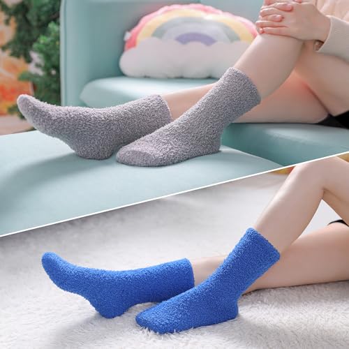 Image of CHOWISH Womens Fuzzy Slipper Socks Super Soft Microfiber Fluffy Cozy Winter Warm Fuzzy Crew Socks