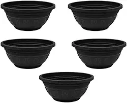 Kit de 5 Vasos Redondos com Pata de Elefante 6L - Plástico para Jardim/Varanda, Ideal para Plantas Médias(PRETO)