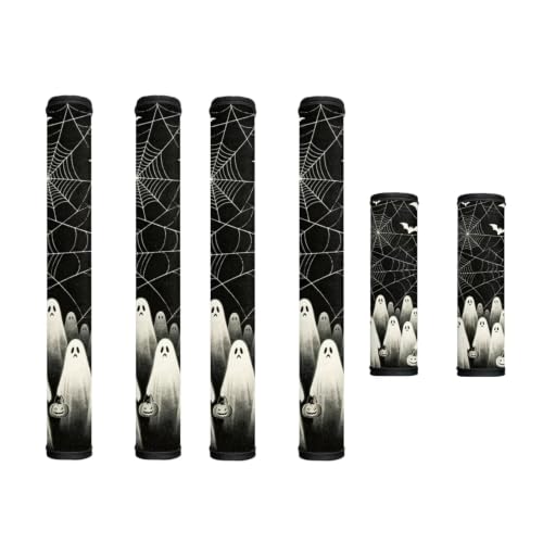 Image of Fridge Door Handle Covers Set of 6 Kitchen Appliance Decor Handles Glove Anti-Slip Protectors Washable Fabric Refrigerator Decor Accessories, Ghost Spider-Web Print Black