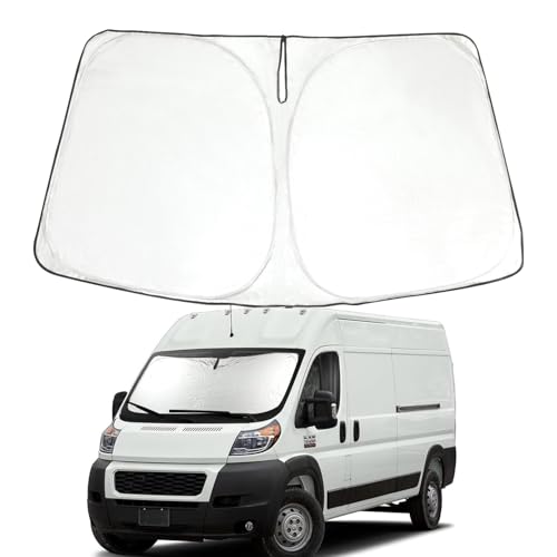 Image of ROCCS Windshield Sunshade UV Ray Reflector for 2014-2026 Dodge RAM ProMaster Full Size Cargo Van Chassis Cab Cutaway Front Window Sun Shade Shield Cover Foldable Reflective Sun Visor