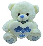 LOYFER Oso de Peluche 45cm Color Beige Regalo para Día de San Valentín con un corazón con Mensaje Love sensación de Felpa Muy Suave Azul